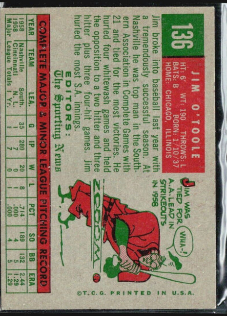 1959 Topps - Sporting News Rookie Stars #136 Jim O'Toole (RC)