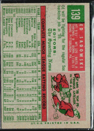 1959 Topps - Sporting News Rookie Stars #139 Ed Sadowski (RC)