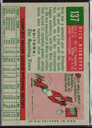 1959 Topps - Sporting News Rookie Stars #137 Dick Ricketts (RC)