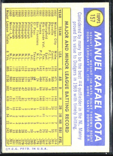 1970 Topps - #157 Manny Mota