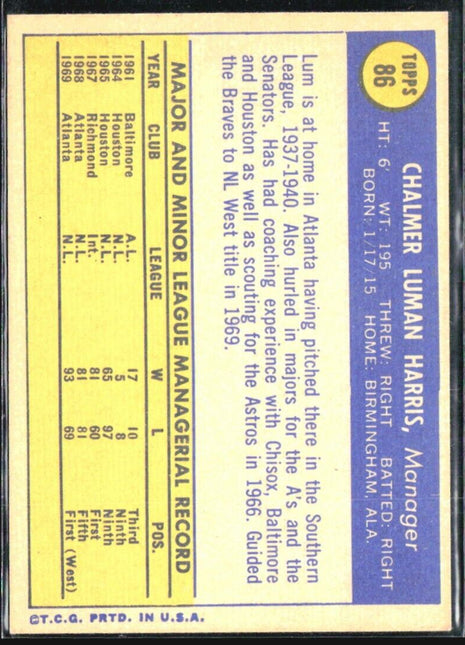 1970 Topps - #86 Lum Harris