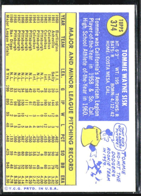 1970 Topps - #374 Tommie Sisk
