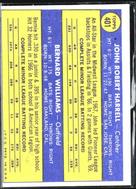 1970 Topps - 1970 Rookie Stars #401 Bernie Williams, John Harrell (RC)