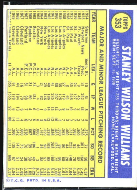 1970 Topps - #353 Stan Williams