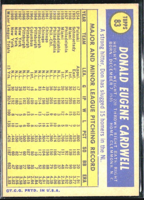 1970 Topps - #83 Don Cardwell