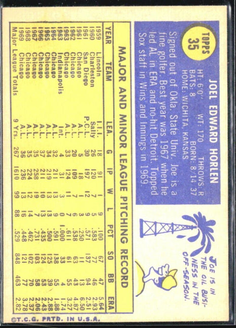 1970 Topps - #35 Joe Horlen