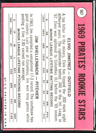 1969 Topps - High # Rookie Stars #567 Jim Shellenback, Elvio Jimenez
