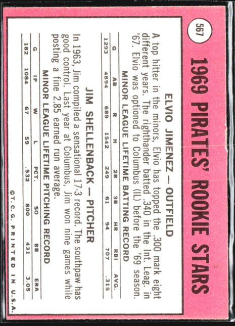 1969 Topps - High # Rookie Stars #567 Jim Shellenback, Elvio Jimenez