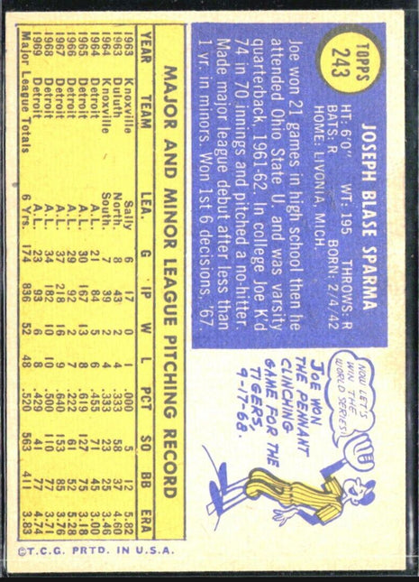 1970 Topps - #243 Joe Sparma