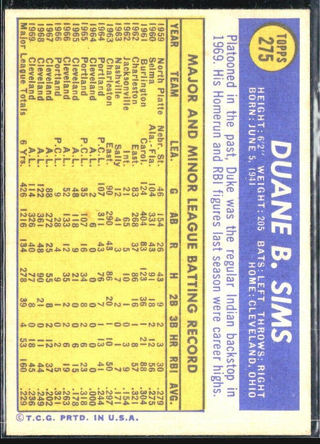 1970 Topps - #275 Duke Sims