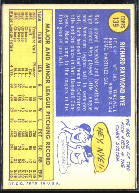 1970 Topps - #139 Rich Nye