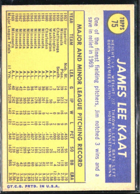 1970 Topps - #75 Jim Kaat