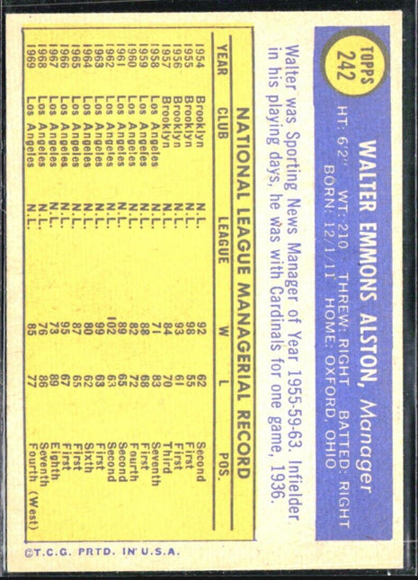1970 Topps - #242 Walter Alston