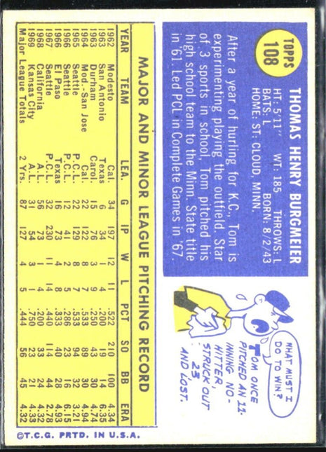 1970 Topps - #108 Tom Burgmeier