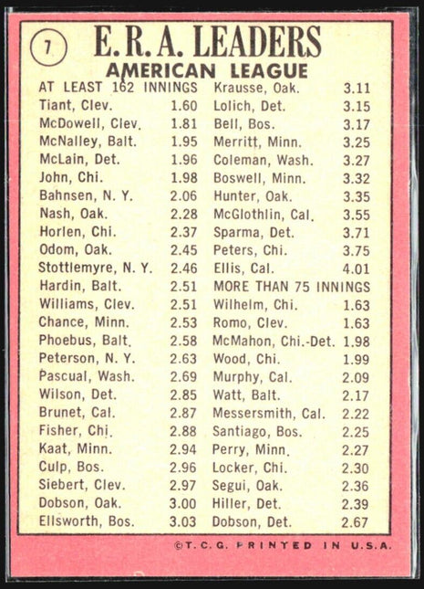 1969 Topps - League Leaders #7 Luis Tiant, Sam McDowell, Dave McNally