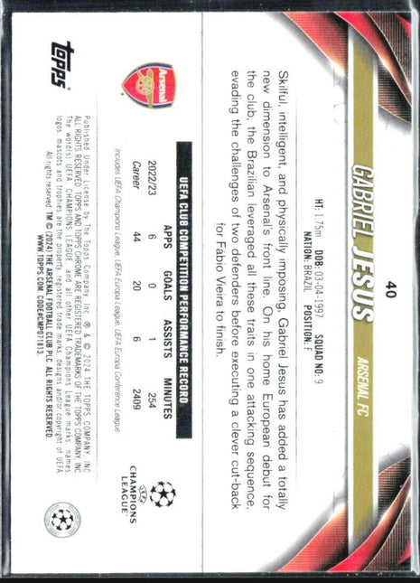2023-24 Topps Chrome UEFA Club Competitions - #40 Gabriel Jesus Logofractor /52