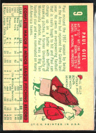 1959 Topps - #9 Paul Giel