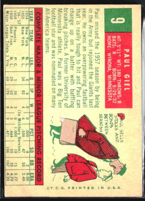 1959 Topps - #9 Paul Giel
