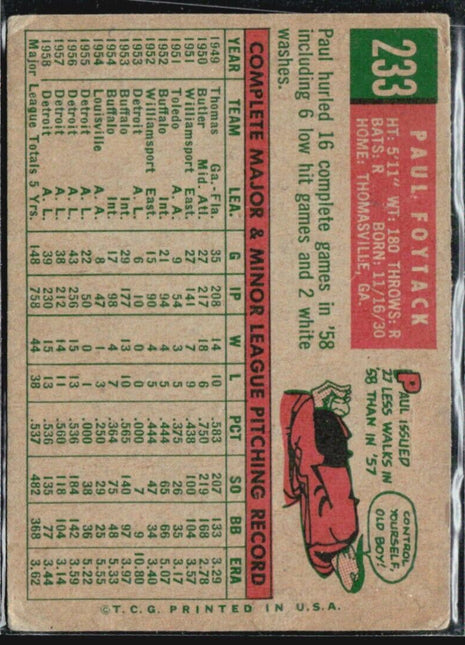 1959 Topps - grey back #233 Paul Foytack