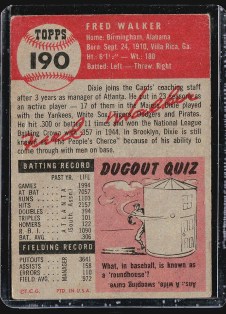 1953 Topps - #190 Dixie Walker (RC)