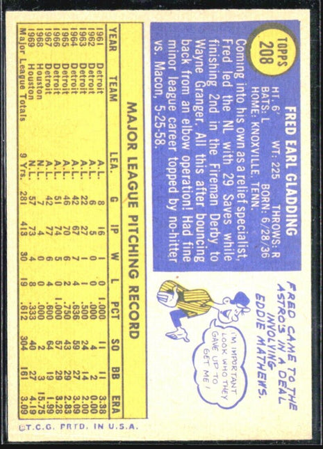 1970 Topps - #208 Fred Gladding