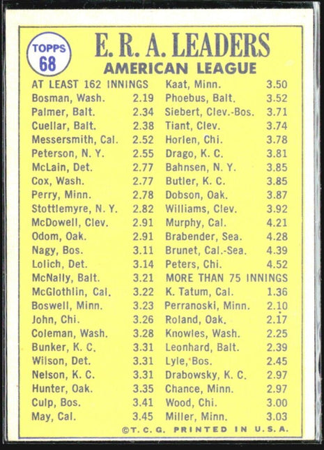 1970 Topps #68 Dick Bosman Jim Palmer Mike Cuellar