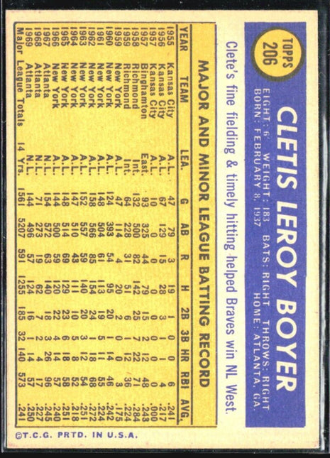 1970 Topps - #206 Clete Boyer