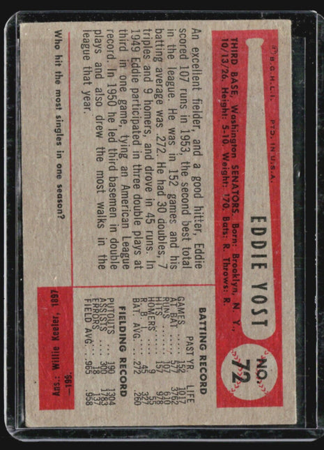 1954 Bowman - #72 Eddie Yost