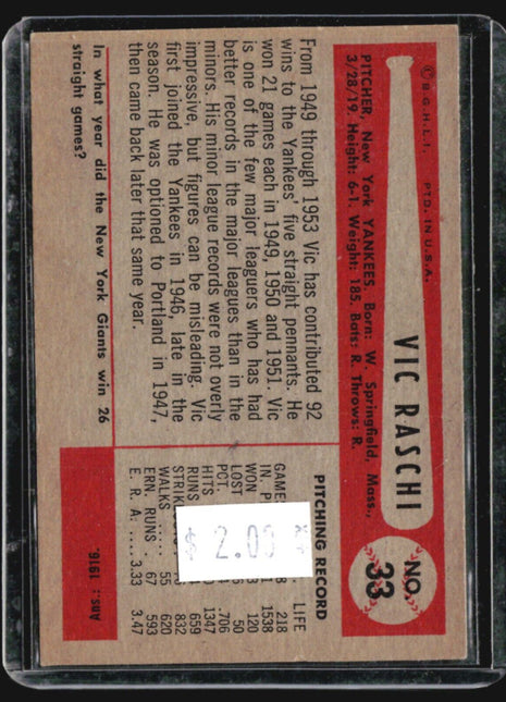1954 Bowman  #33 Vic Raschi