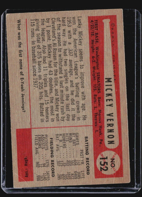 1954 Bowman - #152 Mickey Vernon