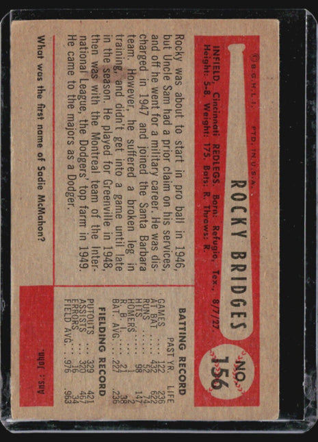 1954 Bowman - #156 Rocky Bridges