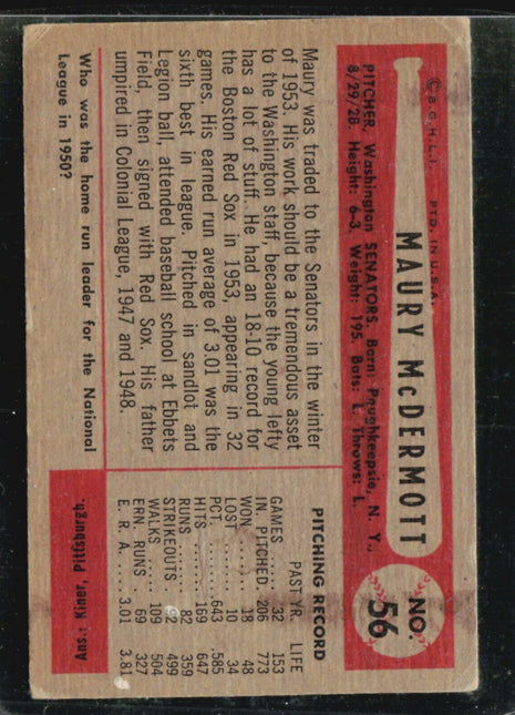 1954 Bowman - #56 Mickey McDermott