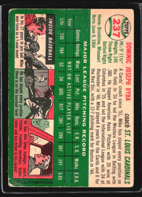 1954 Topps - #237 Mike Ryba (RC)