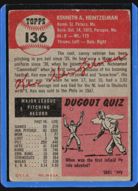 1953 Topps -  #136 Ken Heintzelman