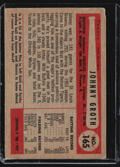 1954 Bowman - #165 Johnny Groth
