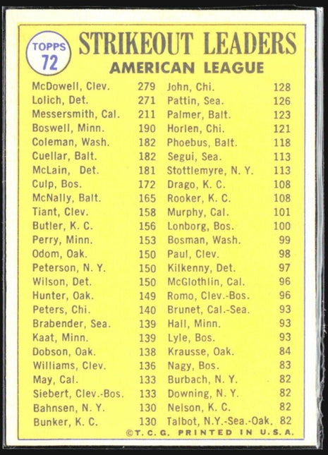 1970 Topps #72 Sam McDowell Mickey Lolich Andy Messersmith