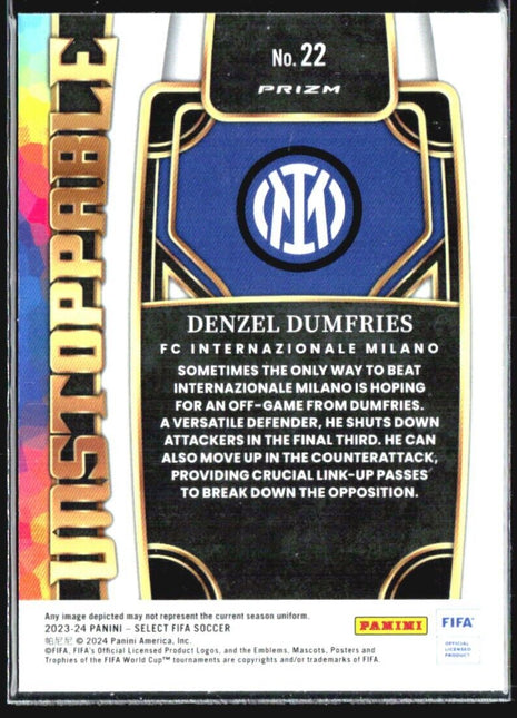 2023-24 Panini Select FIFA - Unstoppable #22 Denzel Dumfries Blue Pulsar