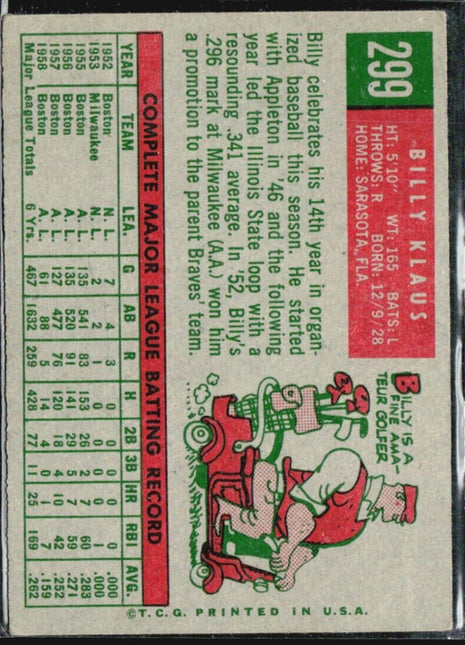 1959 Topps - #299 Billy Klaus