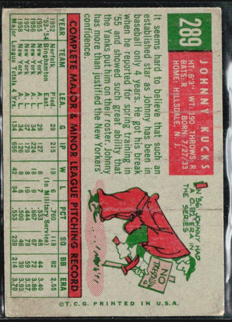 1959 Topps - #289 Johnny Kucks