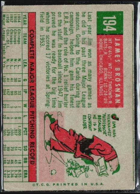 1959 Topps - #194 Jim Brosnan
