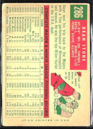 1959 Topps - Grey Back #286 Dean Stone