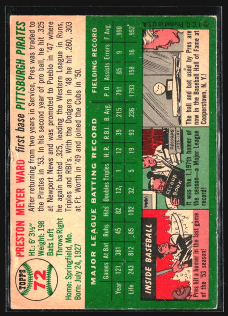 1954 Topps - #72 Preston Ward