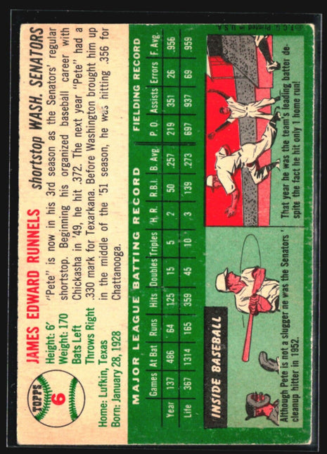 1954 Topps - #6 Pete Runnels
