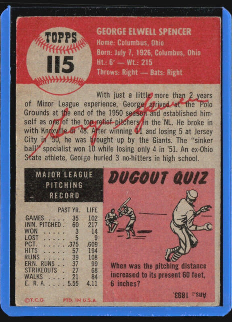 1953 Topps #115 George Spencer