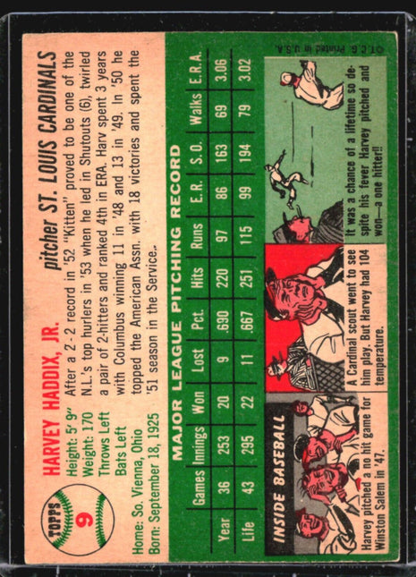 1954 Topps - White Back #9 Harvey Haddix
