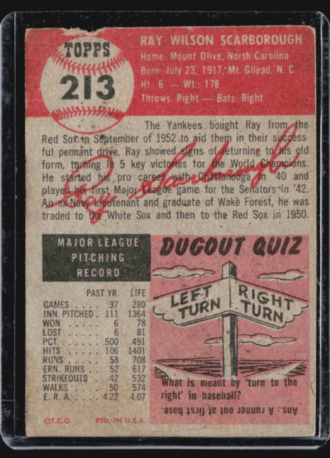 1953 Topps - #213 Ray Scarborough