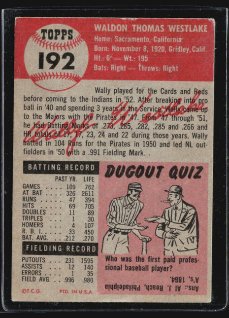 1953 Topps - #192 Wally Westlake