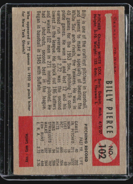 1954 Bowman - #102 Billy Pierce