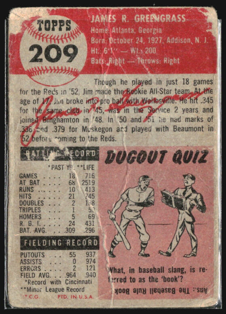 1953 Topps - #209 Jim Greengrass (RC)