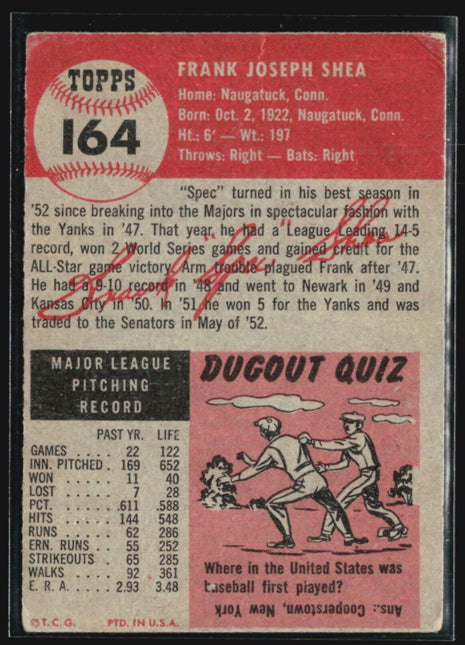 1953 Topps - #164 Spec Shea